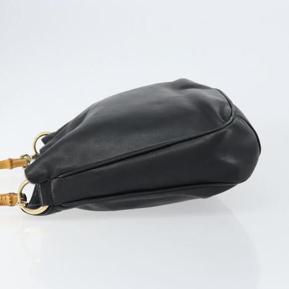 GUCCI Bamboo Hand Bag Leather Black Gold 001 2123 1638 Auth ep11605